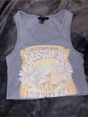 Forever 21 Lavender Graphic Festival Crop Tank with Yellow Accents